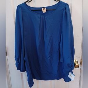 Anne Klein Royal Blue Pleated Front Chiffon Blouse